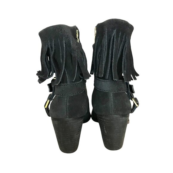 Lauren Ralph Lauren Black Suede Leather Fringe Heeled Ankle Boots Womens  7 - Picture 5 of 11